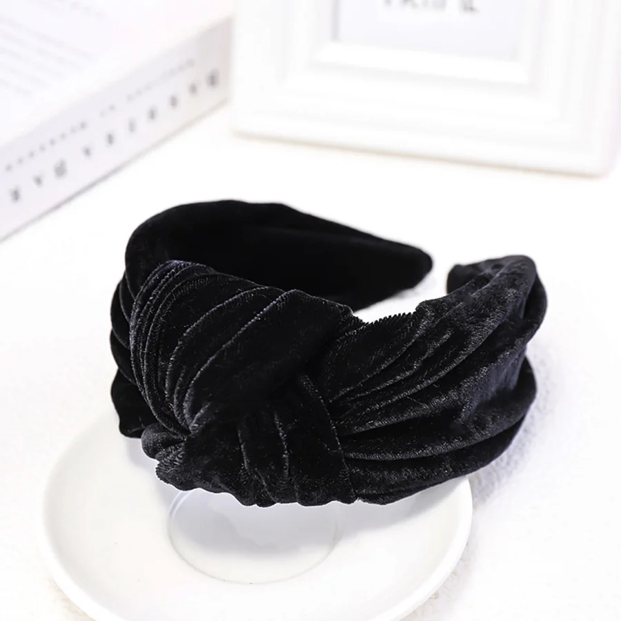 Haimeikang New Fashion Wide Side Women Headband Flannel Hairband Center Knot Headwear Top Quality Hair Accessories Wholesale