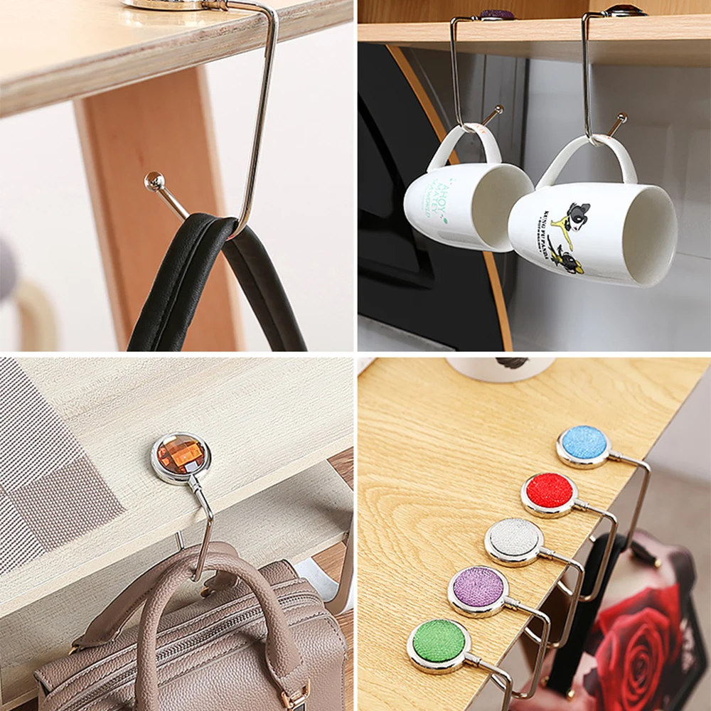 Creative Portable Metal Foldable Bag Purse Hook Handbag Hanger Purse Hook Handbag Holder Shell Bag Folding Table Hook 10 Colors