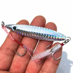 フェザーフック付きマグロ釣りルアー,人工魚餌,スローシェイク,20g, 30g, 40g, 60g, 1個