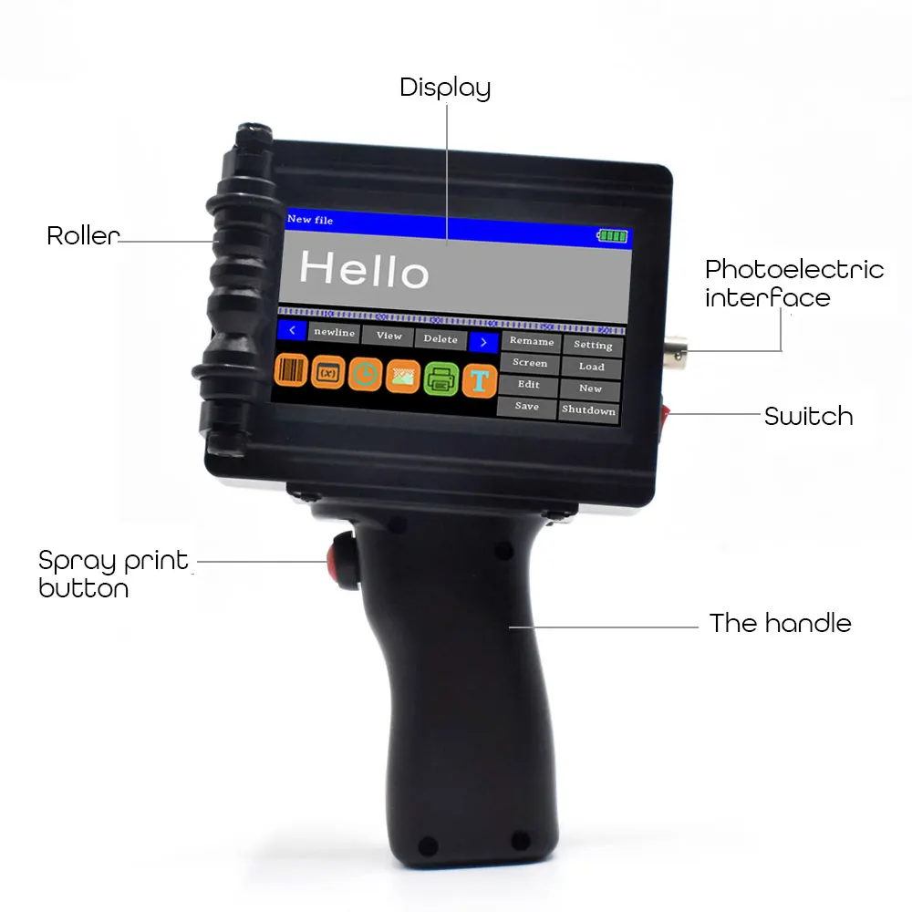 12.7mm Handheld Inkjet Printer with 600DPI Touch Screen &15 Languages for Bar Batch Code Date Number Label Printing