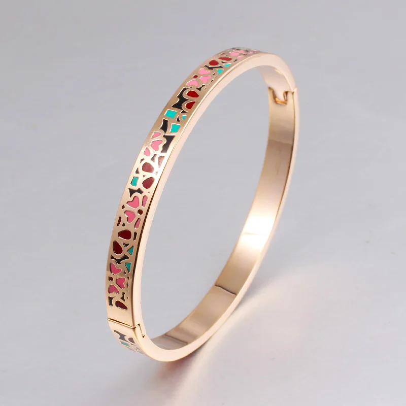 Enamel Gold-color Stainless Steel Bangle Opened for Women Jewelry Bracelet Top Quality Factory Price