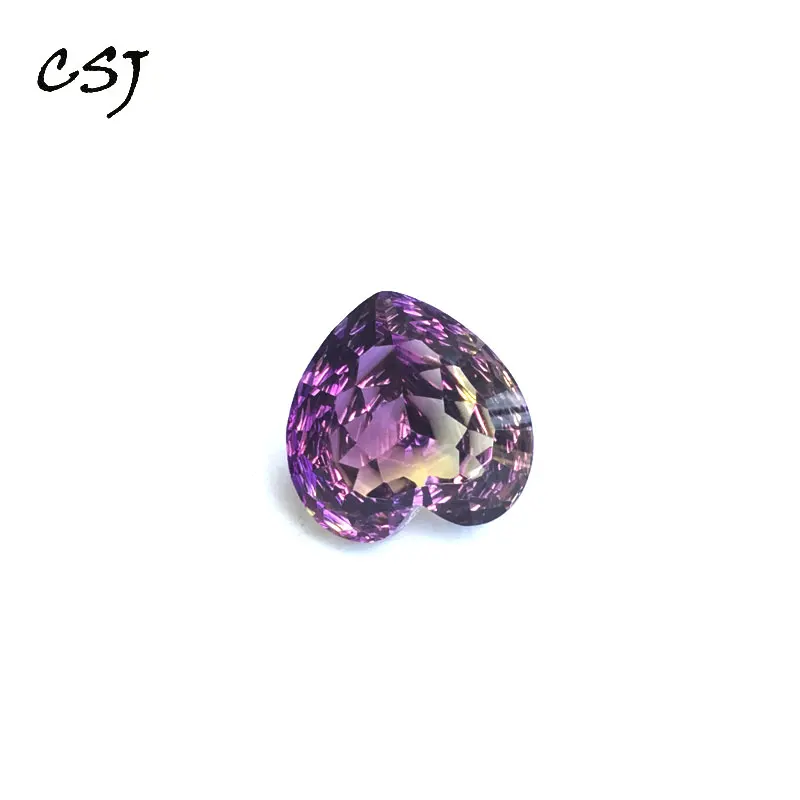 CSJ Ametrine Loose Gemstone Quartz Crystal Heart 12mm Concave Birdnest Cut For Diy Fine Jewelry 925 Silver Gold Ring Mounting