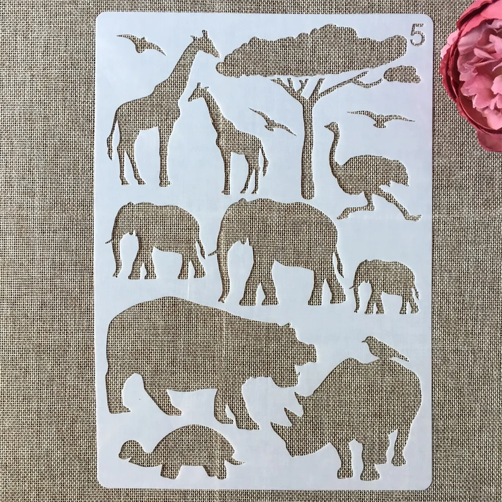 4Pcs A4 29cm Marine Shark Whale Elephant DIY Layering Stencils Painting Scrapbook Coloring Embossing Album Decorative Template