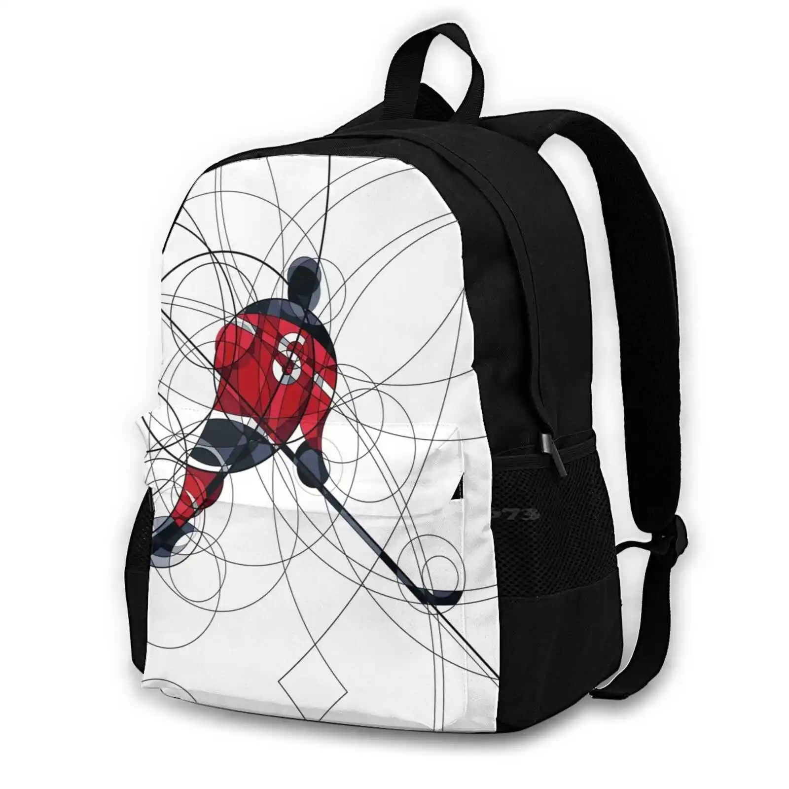 Ice Hockey Player In Red Dress Backpacks For School Teenagers Girls Travel Bags Stick Forward Skating Red Vector Circle Dynamic