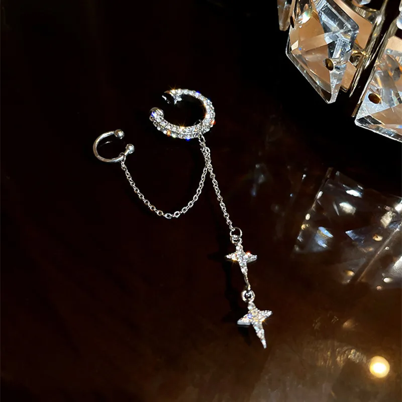 1Pc 2025 Fashion Minilist No Piercing Ear Cuff Earrings for Woman Fake Piercing Tassel Star Ear Clips Earrings for Women Jewelry