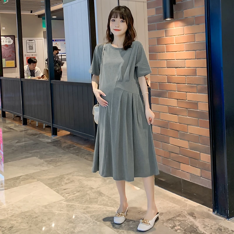 

2024 summer pregnant women knitting cotton dress maternity dress short sleeve o-neck casual modal dress loose clothes wholesale