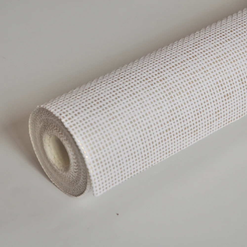 

MY WIND Metallic Light Gold White Grid Paper Weaving Wall Covering Special Wallpaper For Luxury Home