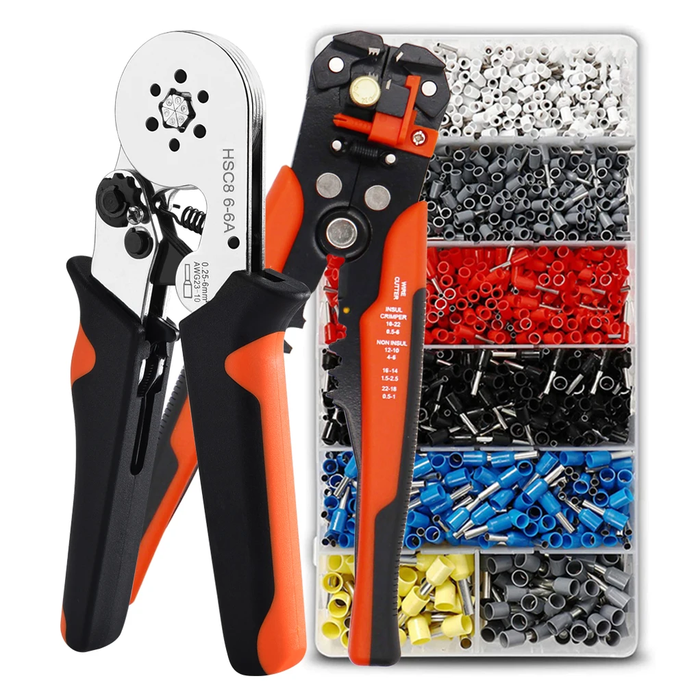 Insulated Ferrules Terminal Block Cord End Wire Connector Electrical Crimp Terminator 1900PCS with Wire Stripper Crimping Pliers