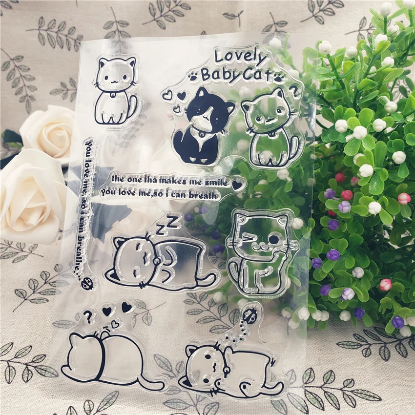 Couples Little Cat Transparent Clear Silicone Stamp for DIY Scrapbooking Photo Album Decorative Clear Rubber Stamp Sheets