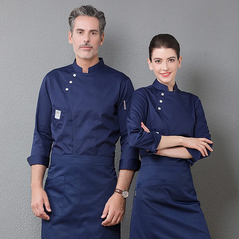 Vêtements de travail de cuisinier de restaurant pour femmes et hommes, uniforme de chef, chemise blanche, veste de chef à double boutonnage