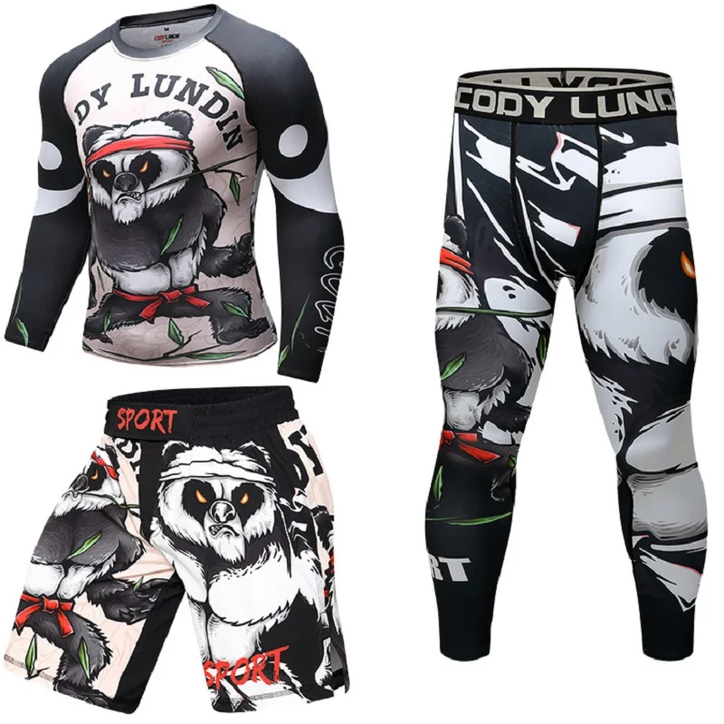 Cody Set Fight Grappling MMA Shorts Long Pants  + Wrestling Blouses 3Pcs Men Sports Equipment Rushguard Male Rashguard Men\'s Set