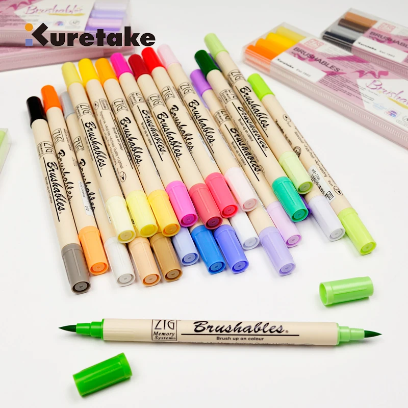 Japan Kuretake 7700 Dual Tip Brush Pen Drawing Markers Brushpen Lettering Pen Handlettering Art Markers Pastel Brush Markers