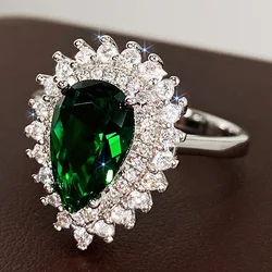 CAOSHI Luxury Women's Finger Rings for Party Bright Green Pear-shaped Crystal Noble Lady Vintage Style Accessories Gorgeous Gift