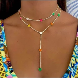2026 Summer New Arrived Candy Enamel Heart Charm Choker Chain Long Y Lariat Necklaces For Sexy Women Girl Party Wedding Jewelry