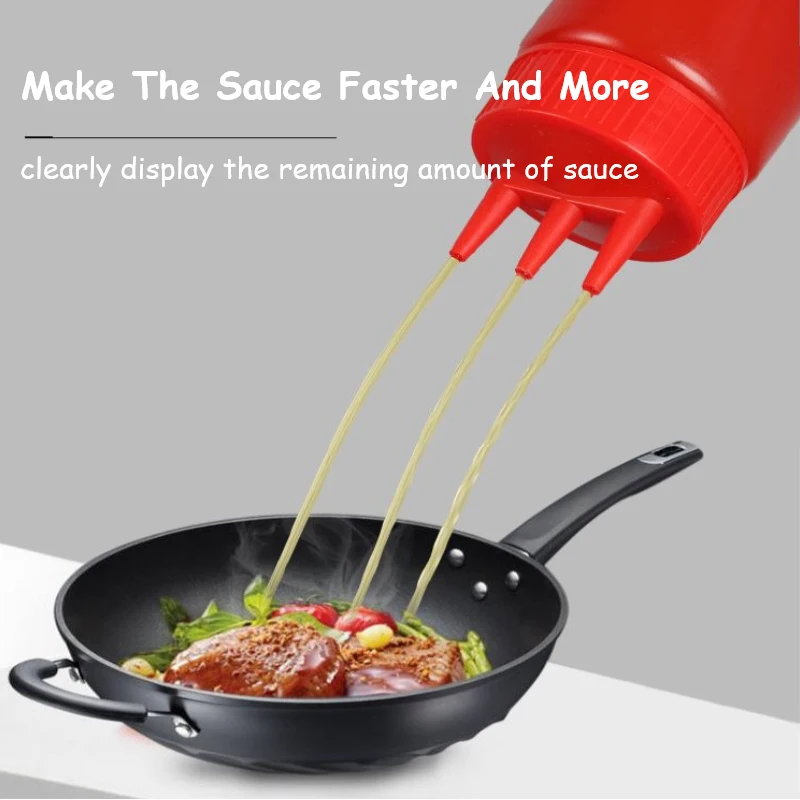 1/2pcs 3 Hole Squeeze Bottle Plastic Sauce Vinegar Oil Squeeze Bottle Condiment Dispenser Sauce Bottle Ketchup Salad Cruet Can