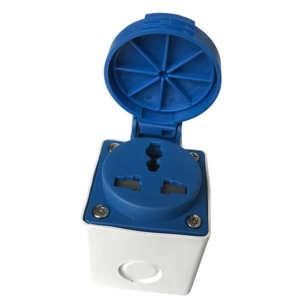 Blue IP54 10A/16A 220V multifunction industry electrical AC power socket outdoor universal waterproof socket with bottom box