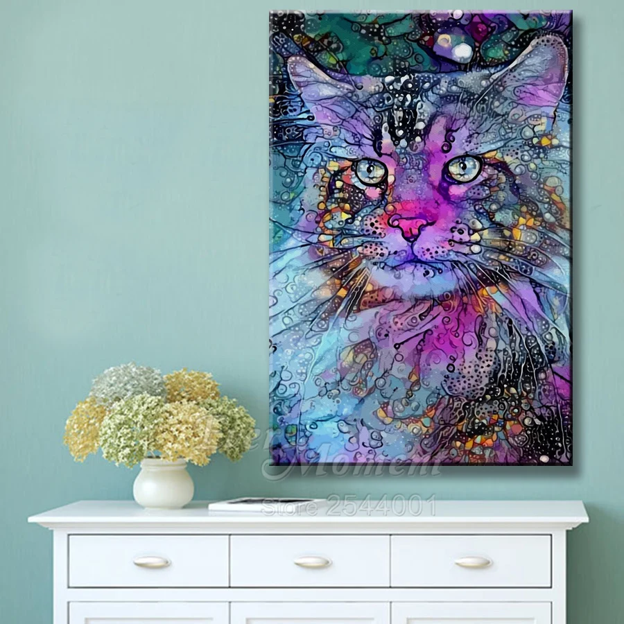 Ever Moment Diamond Painting Set Colorful Cat Picture Diamond Mosaic 5D DIY Full Square Round Needlework Kit ASF2296