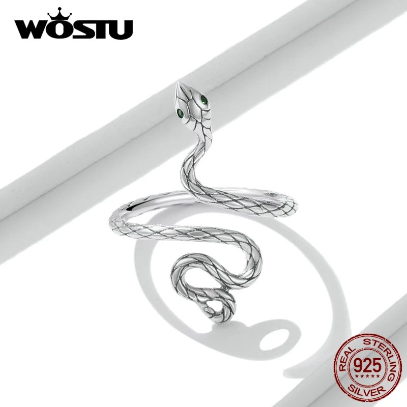 WOSTU 925 Sterling Silver Silver snake Ring Retro Open Ring For Women Fine Silver Finger Ring Jewelry Gift CTR199