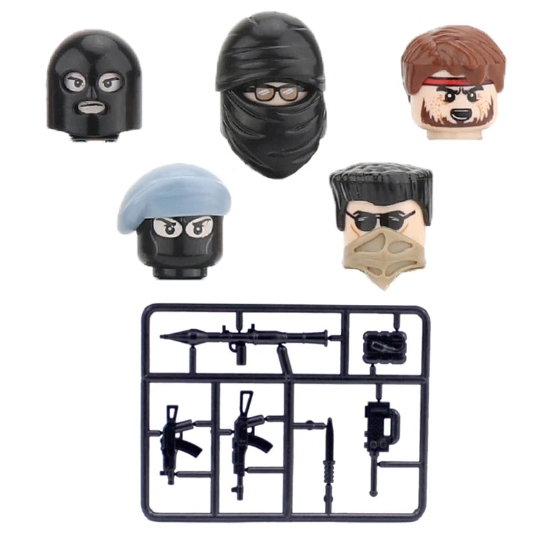 1Set Bandit Military Solider Figures Building Blocks Bazooka Turban Scarf Mask Helmet Weapons Guns Mini Bricks Toys For Children