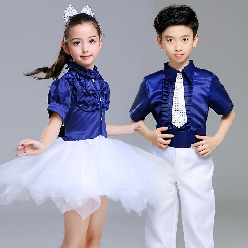 Children's jazz dance Latin dance chorus costumes costumes girls boys host dress poetry reading costumes