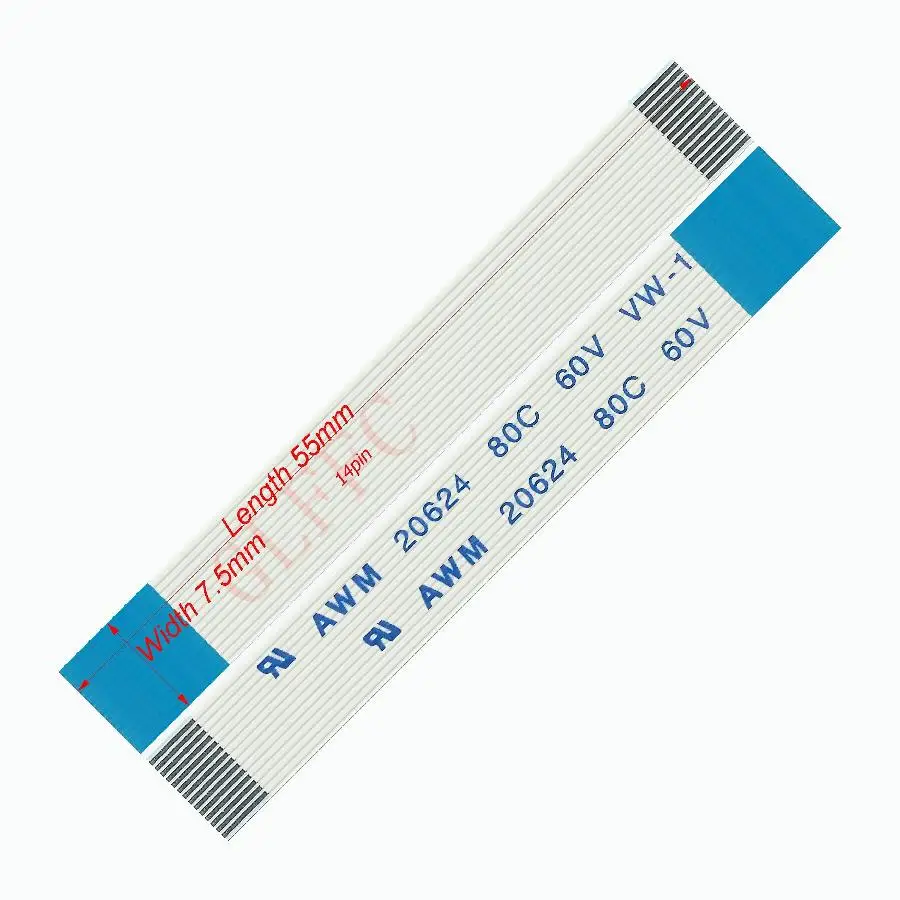 5pin 0.5pitch 55mm-500mm B-type Flexible Flat Cable FFC awm 20624 ROHS for TTL LCD DVD Computer