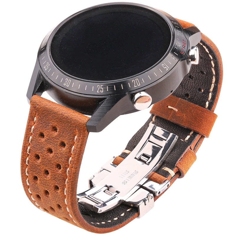 Breathable Genuine Leather Watchband 20mm 22mm 24mm For Smart Watch Strap Brown Coffee Black Green Cowhide Band Accessories