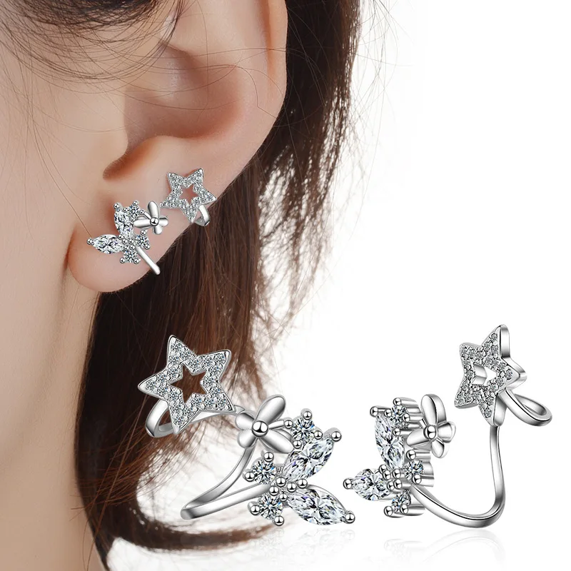 925 Sterling Zilveren Vlinder Ster Cz Zirconia Stud Earring Voor Vrouwen Pendientes Oorbellen Boucle D' Oreille Brincos Gift