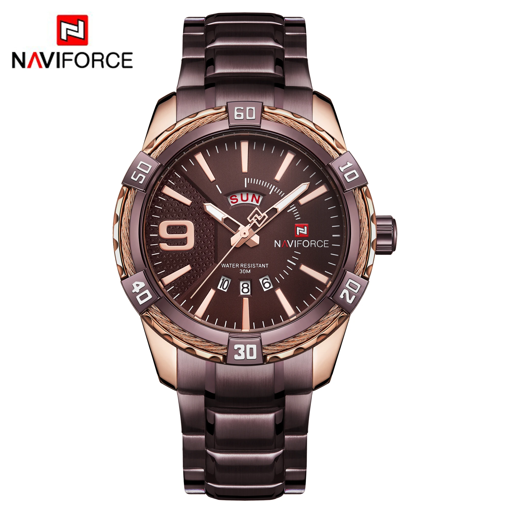 NAVIFORCE Mens Quartz Analog นาฬิกาแฟชั่นหรูหรากีฬานาฬิกาข้อมือกันน้ำสแตนเลสชายนาฬิกานาฬิกา Relogio Masculino