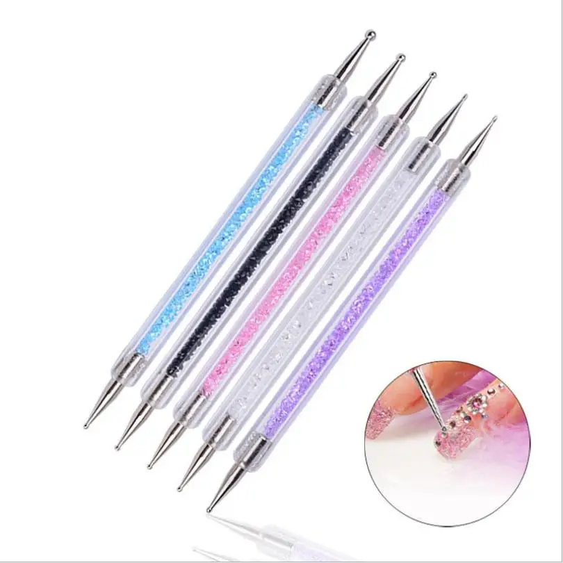 5 Size Nail Art Dotting Pen Acrylic Rhinestone Crystal 2 Way UV Gel Painting Manicure Tool Drawing Liner Flower Brush T0121