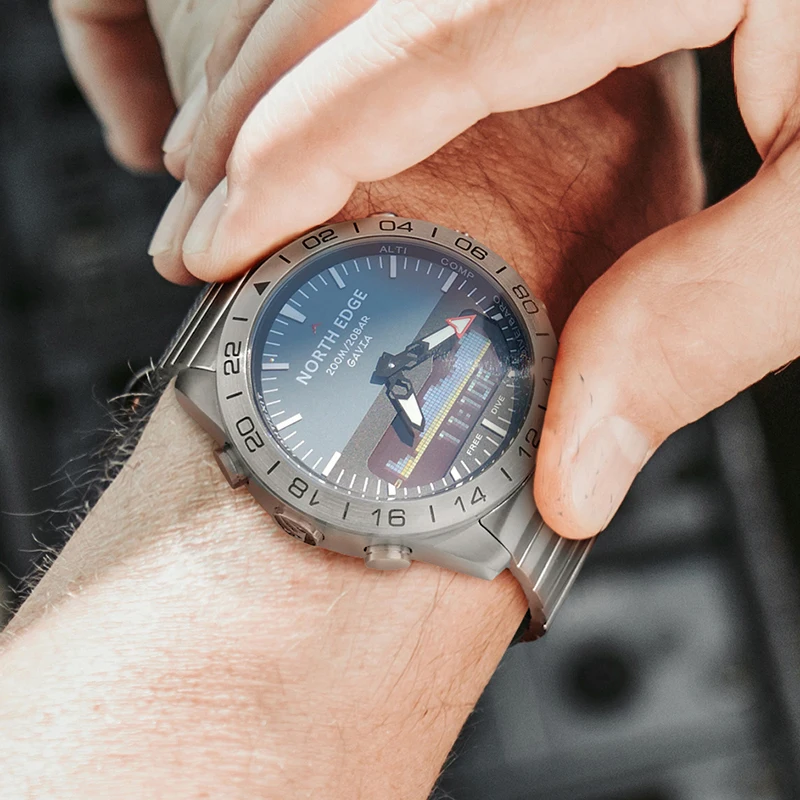 North edge masculino mergulho esportes relógio digital militar do exército luxo aço completo negócios à prova dwaterproof água 200m altímetro bússola