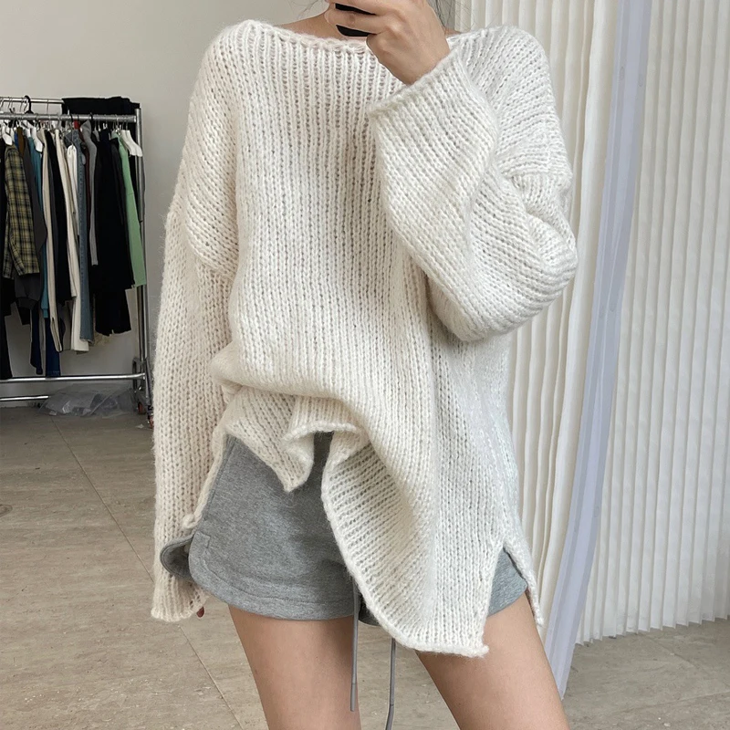 Spring and autumn women\'s casual pure color lazy simple loose sweater