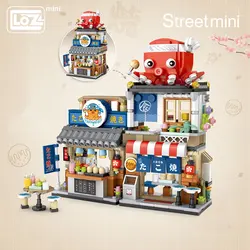 LOZ Mini Building Blocks Japanese Mini Street View folding food street Octopus barbecue ice shop assembly building block toys