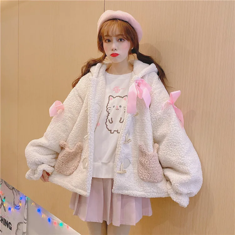 Soft girl's coat women's autumn and winter Korean college style loose, versatile and thickened put lambs plush cotton padded jac