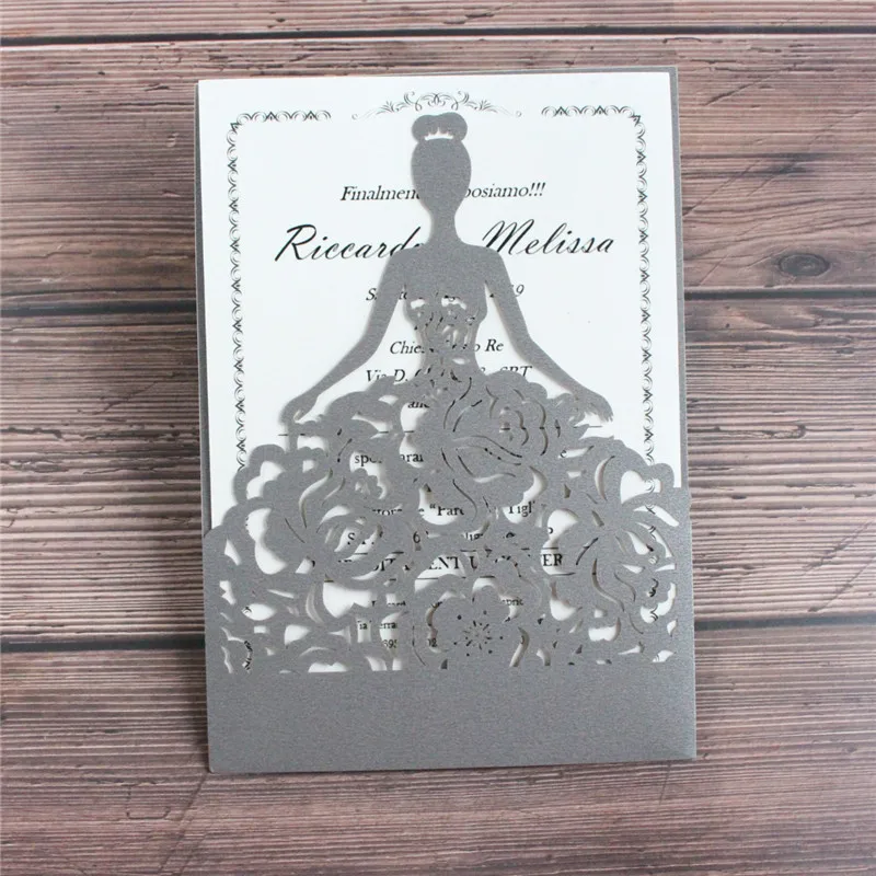 Shimmer grey invitation card princess laser cut bridal shower graduation birthday party postcards