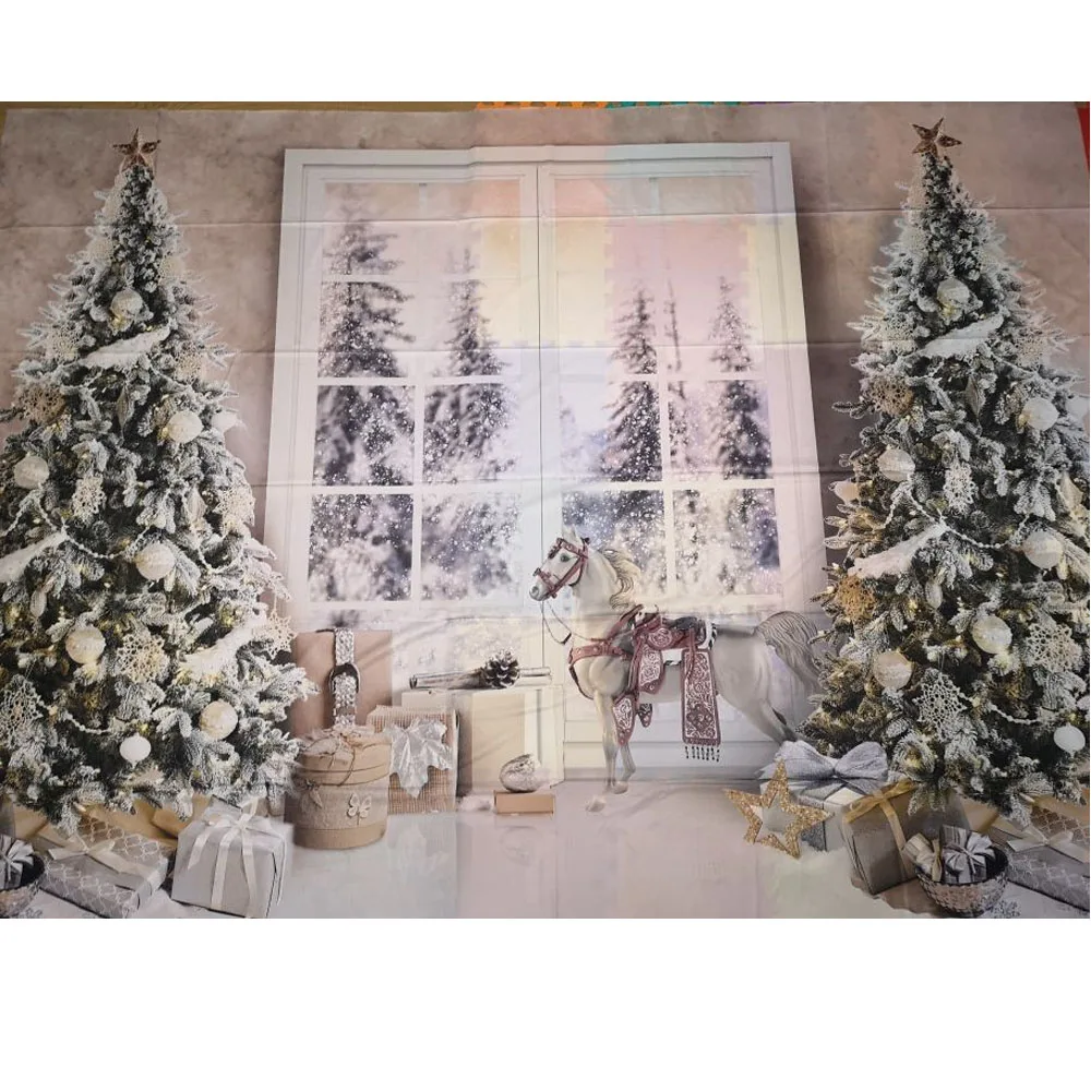 Рождественский фон с окном зимняя снежная фотография Рождественская елка подарок Декор Детский портрет фото реквизит студийный фон
