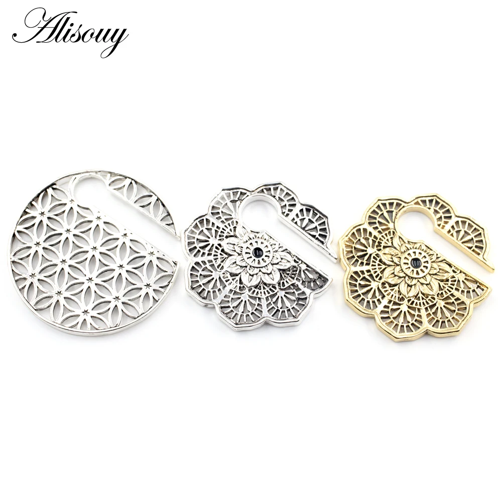 Alisouy 1PC Punk Retro Brass Copper Flower Key Hole Ear Weight Expander Stretcher Plugs Lobe Gauge Earring Body Piercing Jewelry