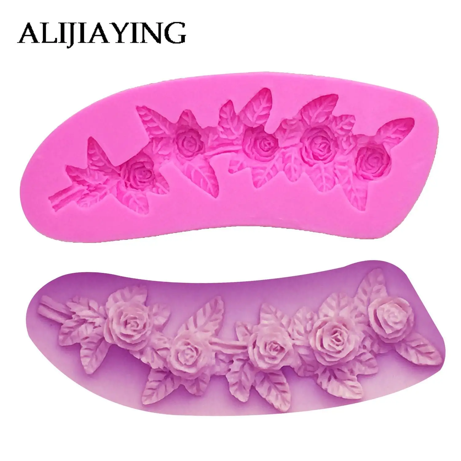 M0846 Relief Rose Flower Leaf Silicone Molds Cupcake Decoration Fondant Cake Mold Gumpaste Chocolate Moulds