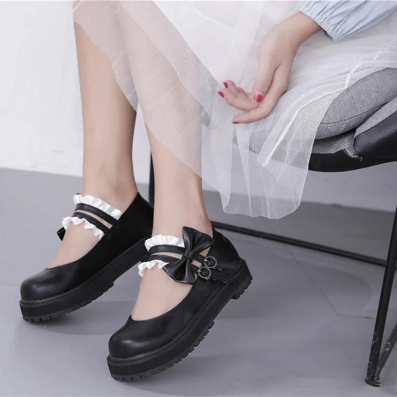 Lolita Thick-soled Cute Sweet Dress Shoes Women Flats Lace Princess Comfortable Round Head Girl Single Shoes