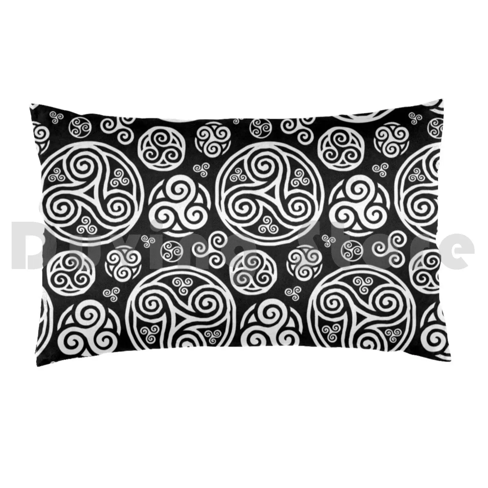 White Triskels On Black Pillow Case DIY 50*70 Triskel Triskele Breton Bzh Breizh Bretagne Irish Kelt