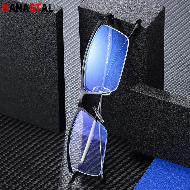 Men Blue Light Blocking Glasses Women Metal Half Frame Busniess Eyewear Computer Prescription Myopia Hyperopia Reading Glasses