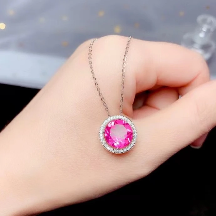 

KJJEAXCMY изысканные ювелирные изделия из стерлингового серебра 925 пробы с инкрустацией натуральным розовым топазом женское винтажное элегантное круглое ожерелье с подвеской из драгоценных камней