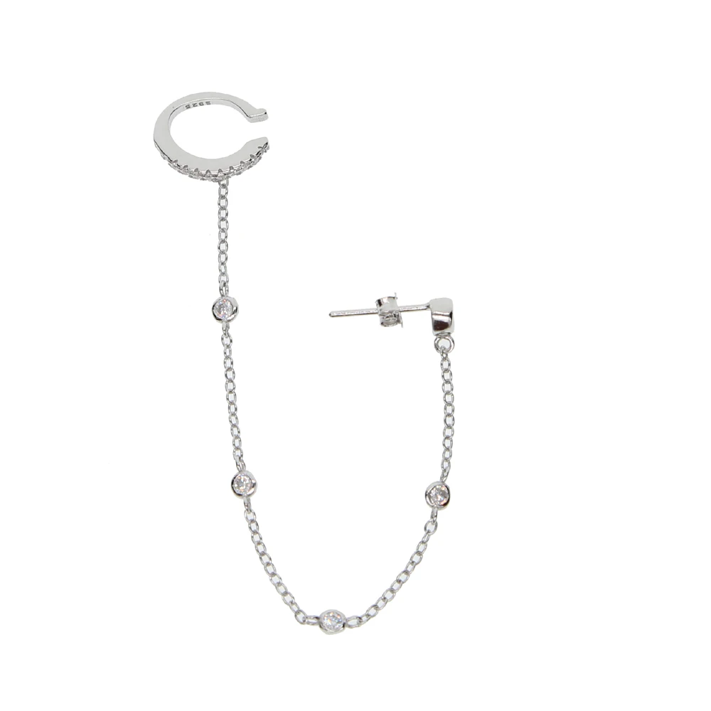 Korean Version 925 silver Jewelry Tassel Earrings Fashion Retro Long chain Earrings Chain Metal cuff Earrings