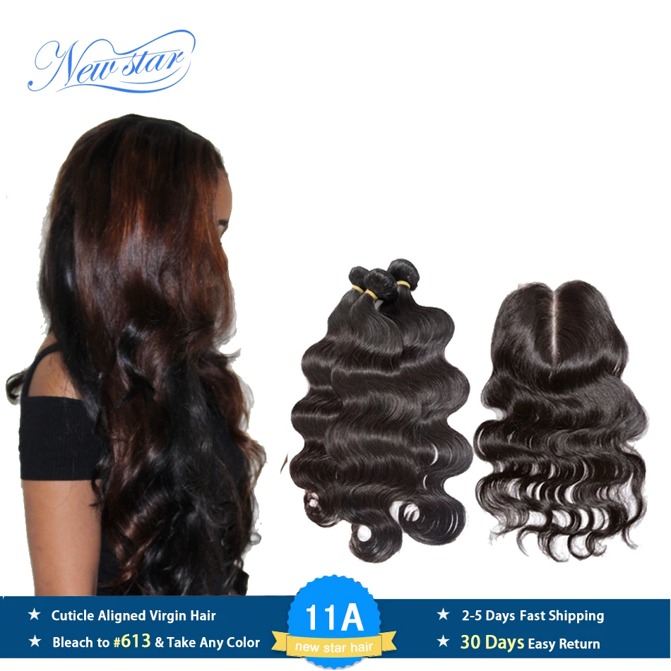 New Star Hair Peruvian Body Wave 3 Bundles With Lace Closure 100% Unprocessed Virgin Human Hair Weave Extension And 4x4 Closures