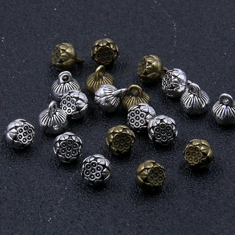 14pcs/lot lotus Charm Round Pendants 6*8mm Antique   charm metal Jewelry Components And Findings