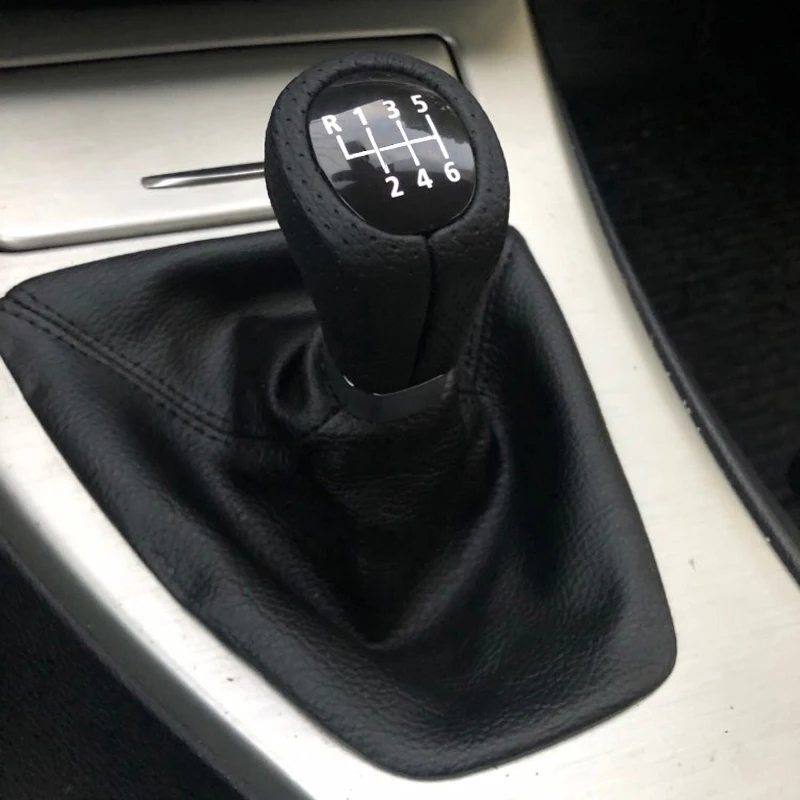 Auto-Schaltknauf, 5 Geschwindigkeiten, 6 Geschwindigkeiten, passend für BMW E90 E91 E92 LHD, manuelles Getriebe, Griffhebel, mit PU-Leder-Stiefel – Detail 1
