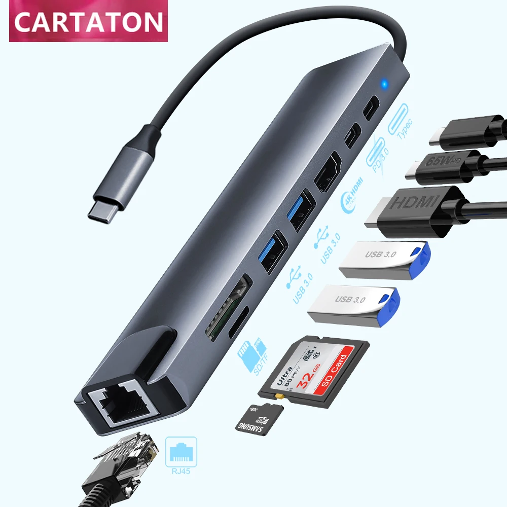 in stock usb c hubs Cartaton usb c to ethernet 4k HDMI charging usb hub for Laptop Macbook