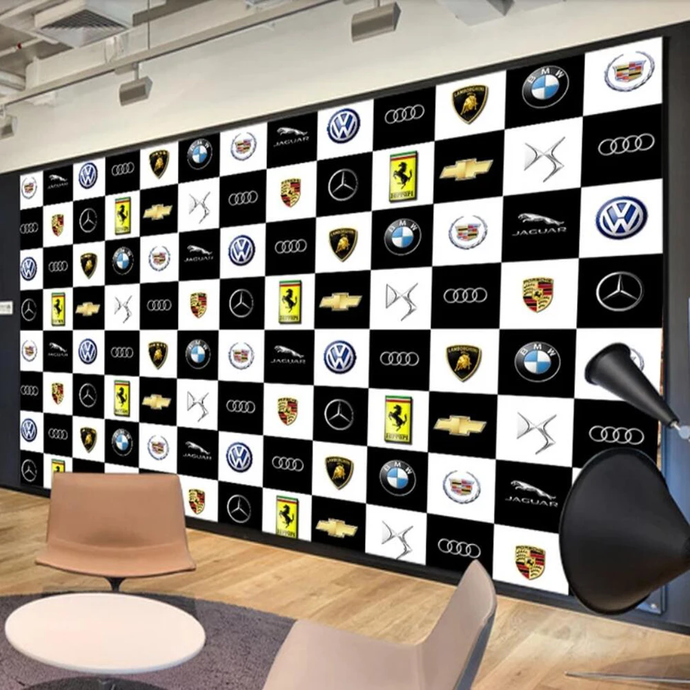 

Milofi custom 3D wallpaper mural 3D stereo luxury car logo automotive industry wind mural background wall paper