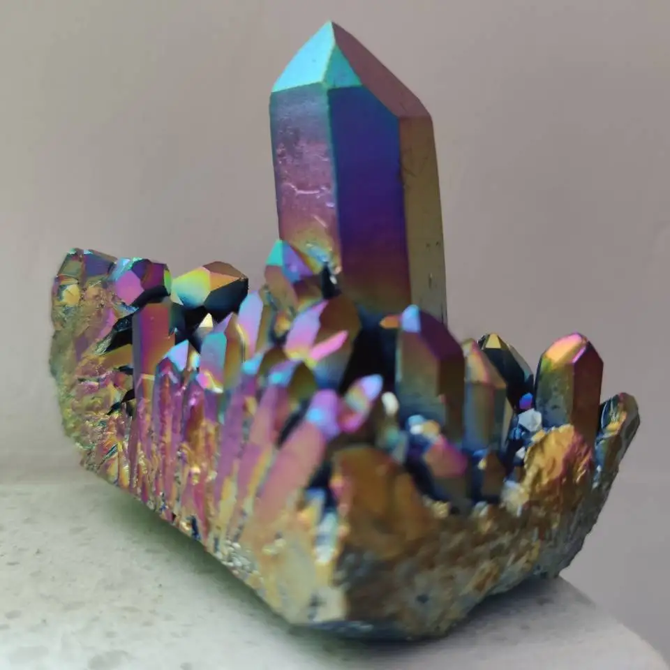 120g Titanium Aura Lemurian Quartz Rainbow Cluster Crystal Healing Colour Rock