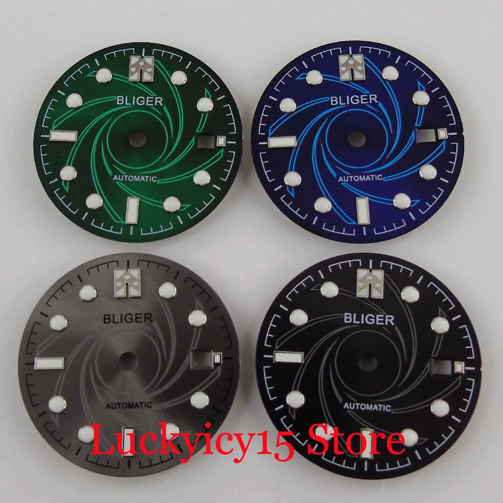 BLIGER 31mm Grey/Black/Green/Blue Watch Dial with Date Window Pattern Fit ETA 2836 MIYOTA Movement