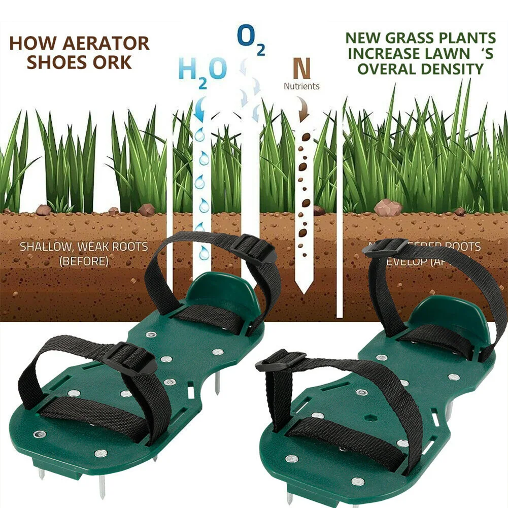 1 paio di scarpe Nail coltivatore cortile attrezzo da giardino prato aeratore scarpe lacci giardino cortile erba coltivatore scarificazione strumento per unghie